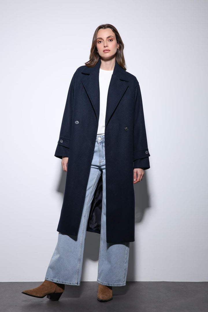ANT Antioch Navy Blue Soft Textured Oversized Wrap Coat - Casa Grande