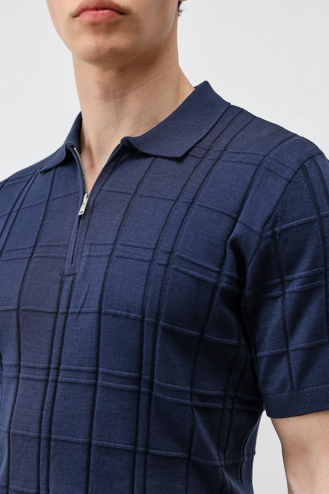 ANT Antioch Lacivert Kareli Desenli Erkek Triko T-Shirt - Sun Prairie