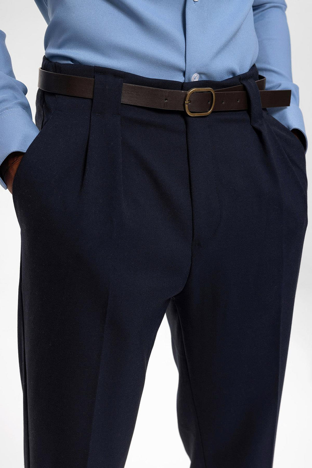 ANT Antioch Lacivert Kemerli Double Paça Pantolon - Maladzyechna