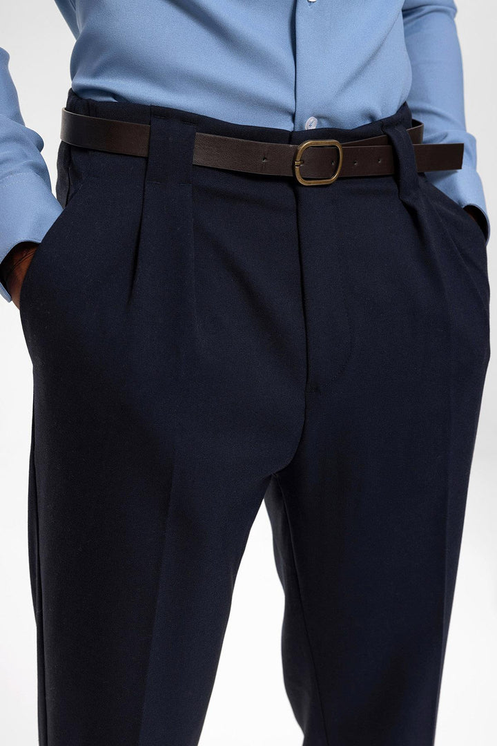 ANT Antioch Lacivert Kemerli Double Paça Pantolon - Maladzyechna