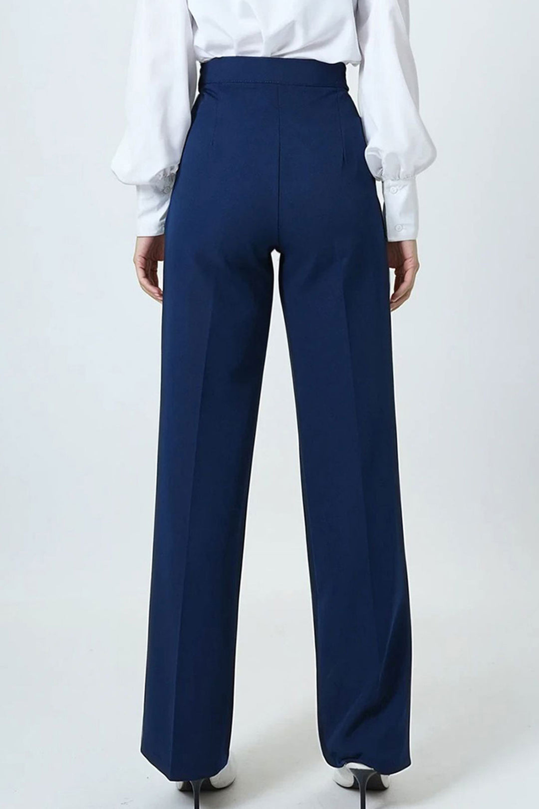 Navy Belted Buttoned Palazzo Pants with Double Pockets BCHAV-251230 - Woodstock
