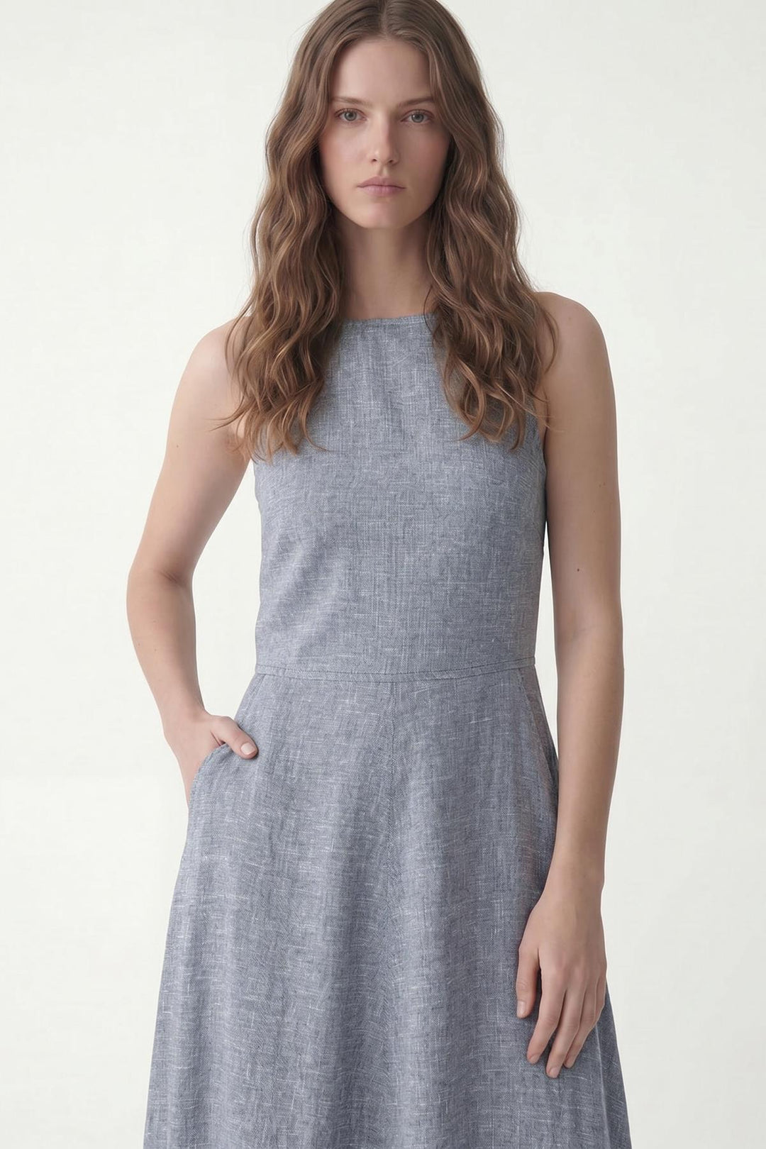 ANT Antioch Lacivert Keten Görünümlü Kadın Elbise - Courtenay