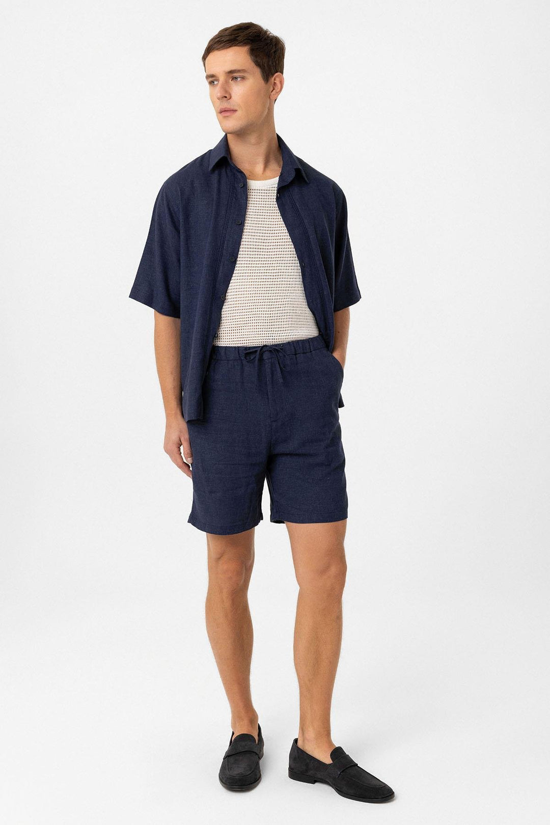 ANT Antioch Navy Linen Blend Men's Shorts - Stockport