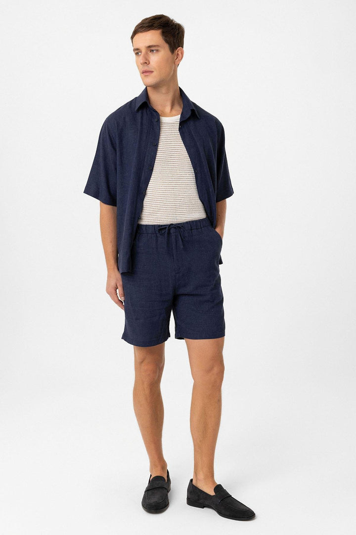 ANT Antioch Navy Linen Blend Men's Shorts - Stockport