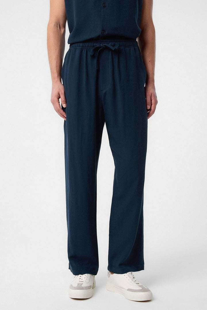 ANT Antioch Navy Blue Linen Blend Jogger Men's Pants - Wilhelmshaven