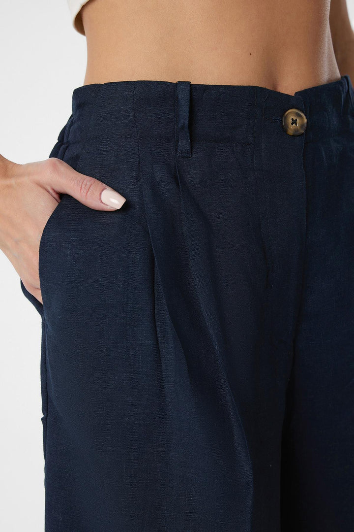 ANT Antioch Navy Linen Blend Women's Bermuda Shorts - Amarillo