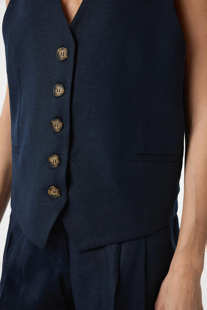 ANT Antioch Navy Linen Blend Women's Tailored Vest - Târgu Jiu
