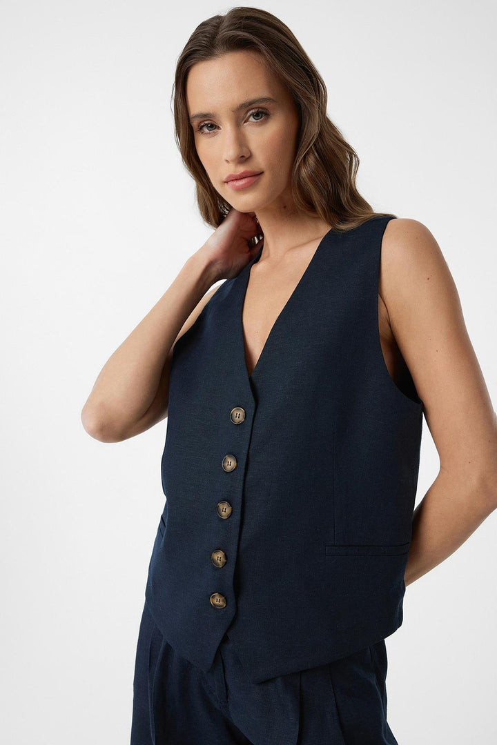 ANT Antioch Navy Linen Blend Women's Tailored Vest - Târgu Jiu
