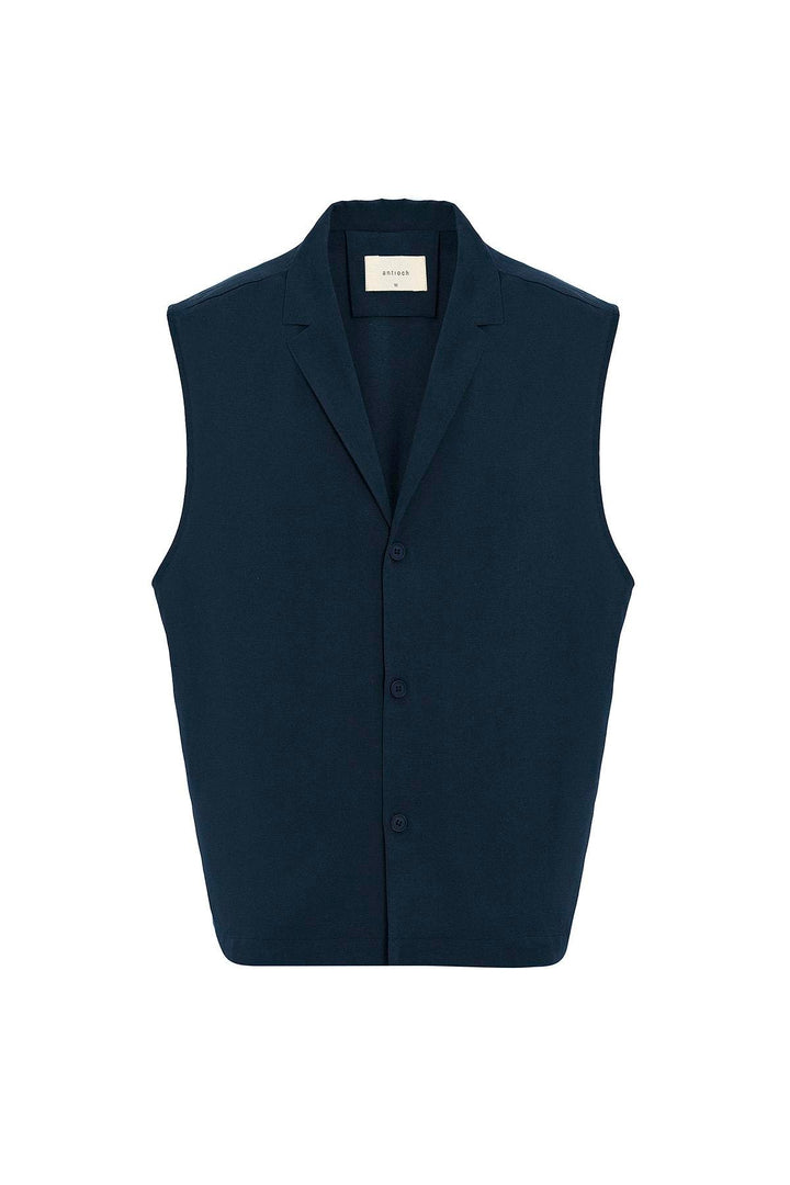 ANT Antioch Blue Linen Blend Sleeveless Men's Shirt - Freising