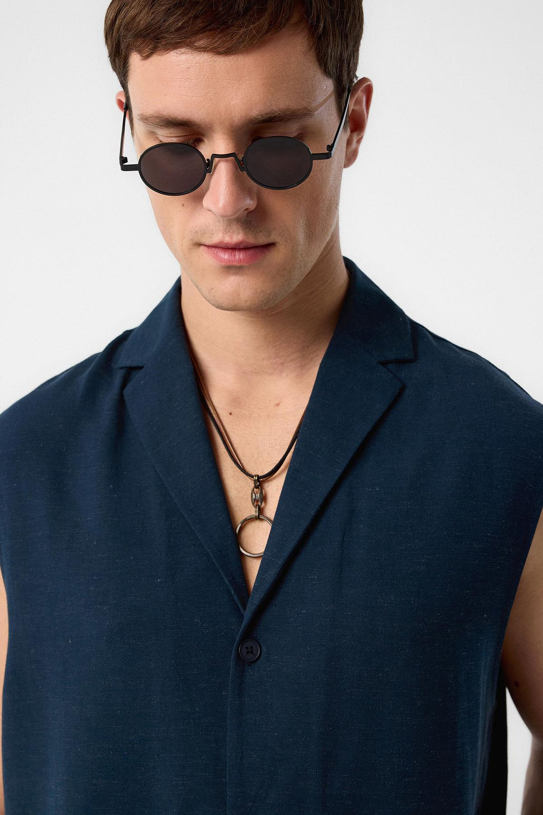 ANT Antioch Blue Linen Blend Sleeveless Men's Shirt - Freising