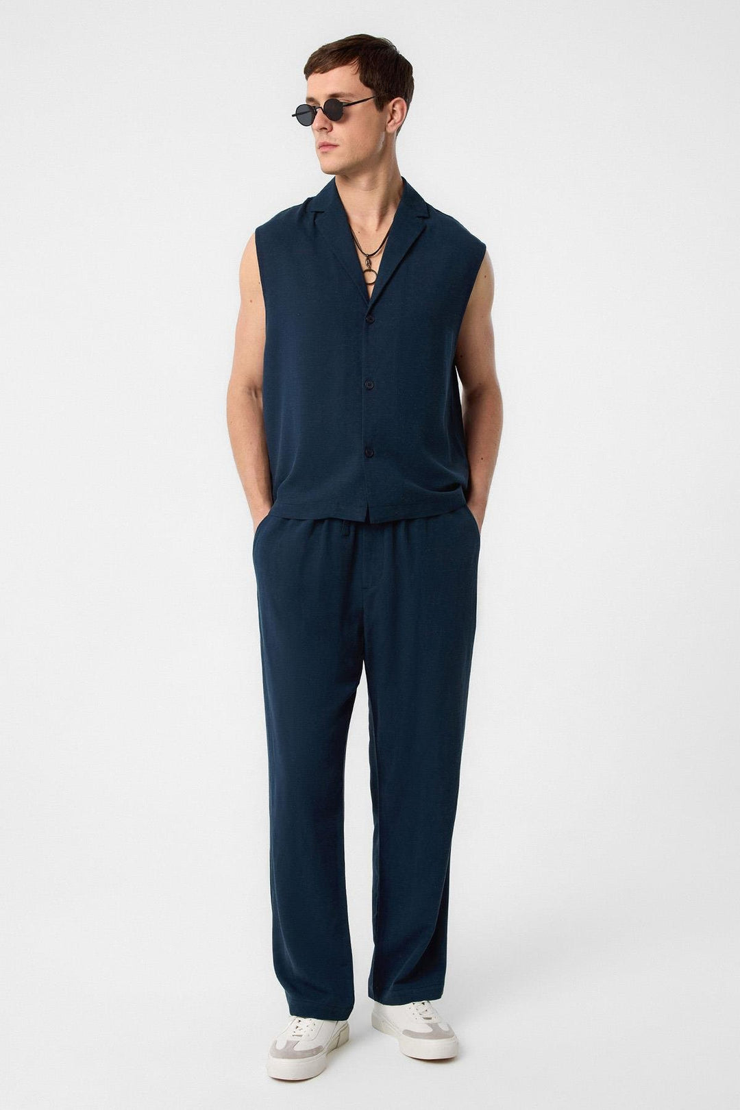 ANT Antioch Blue Linen Blend Sleeveless Men's Shirt - Freising