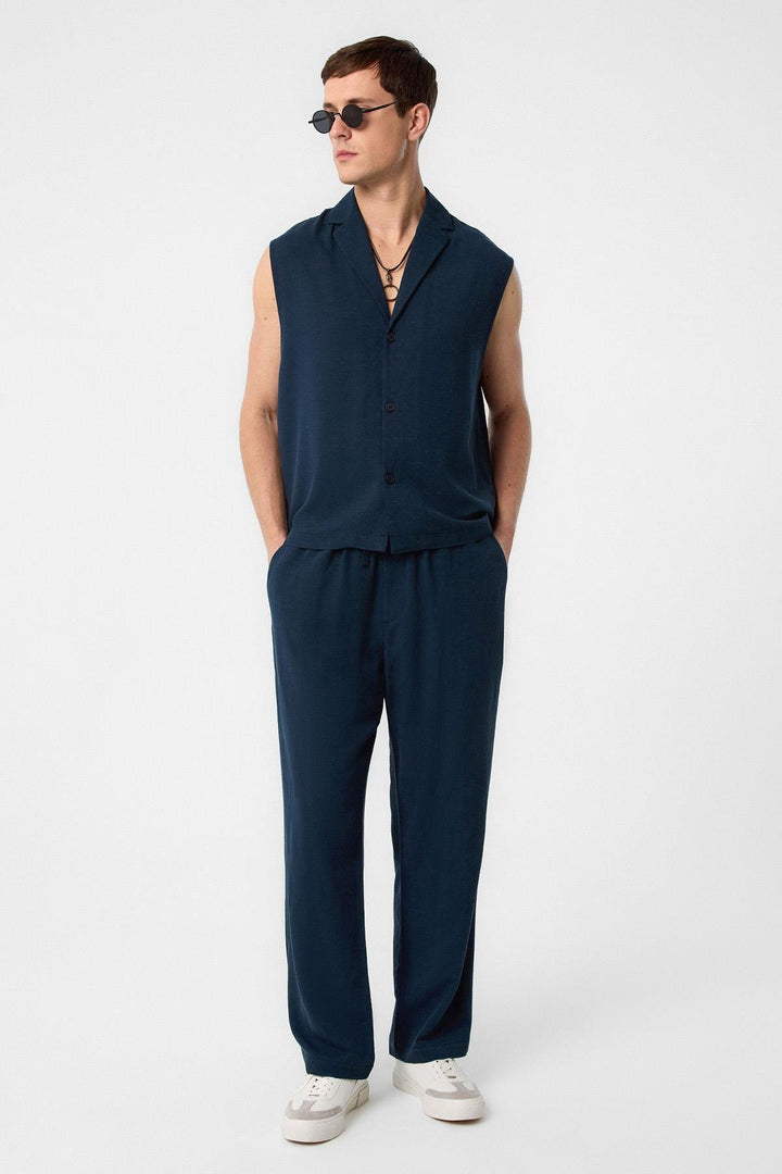 ANT Antioch Blue Linen Blend Sleeveless Men's Shirt - Freising
