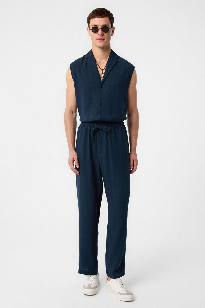 ANT Antioch Blue Linen Blend Sleeveless Men's Shirt - Freising