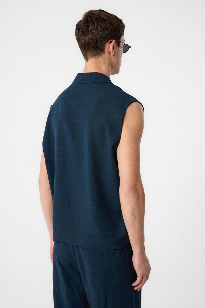 ANT Antioch Blue Linen Blend Sleeveless Men's Shirt - Freising