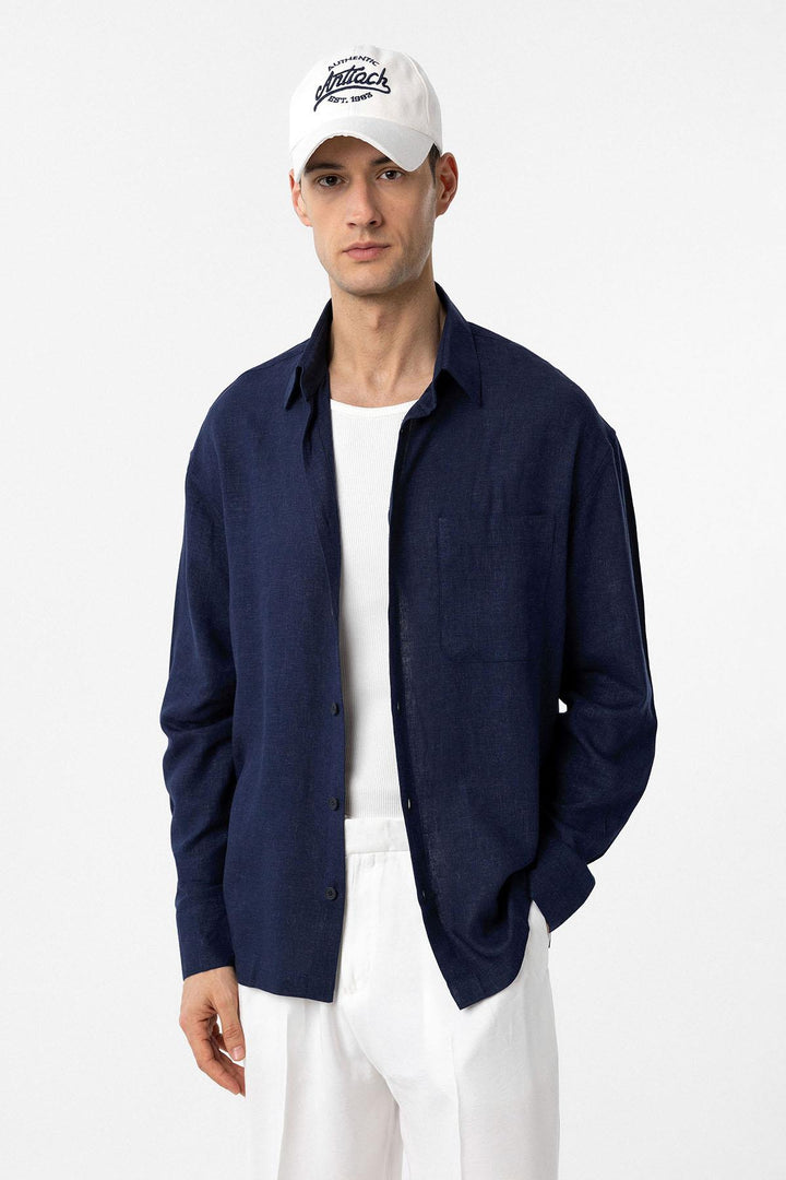 ANT Antioch Blue Linen Blend Relax Fit Men's Shirt - Bilhorod-Dnistrovskyi
