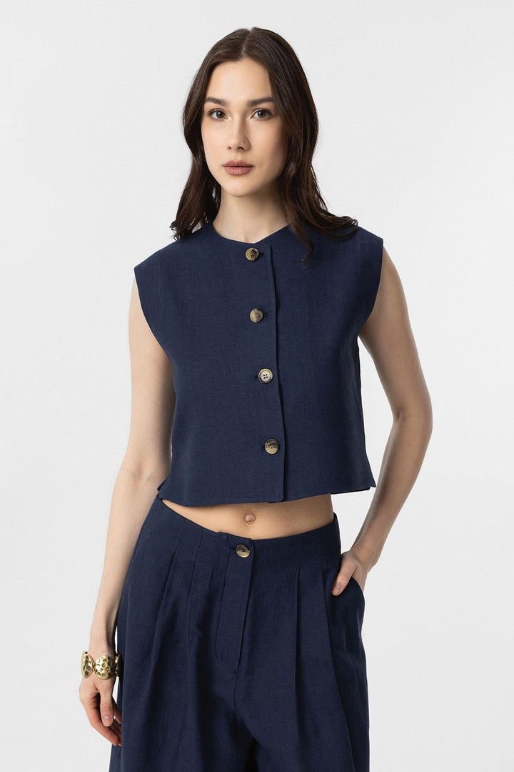 ANT Antioch Navy Linen Blend Relax Fit Women's Vest - Neubrandenburg