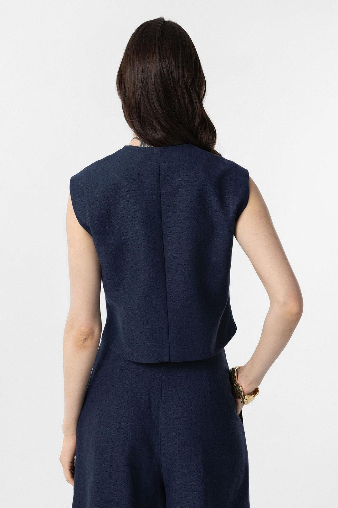 ANT Antioch Navy Linen Blend Relax Fit Women's Vest - Neubrandenburg