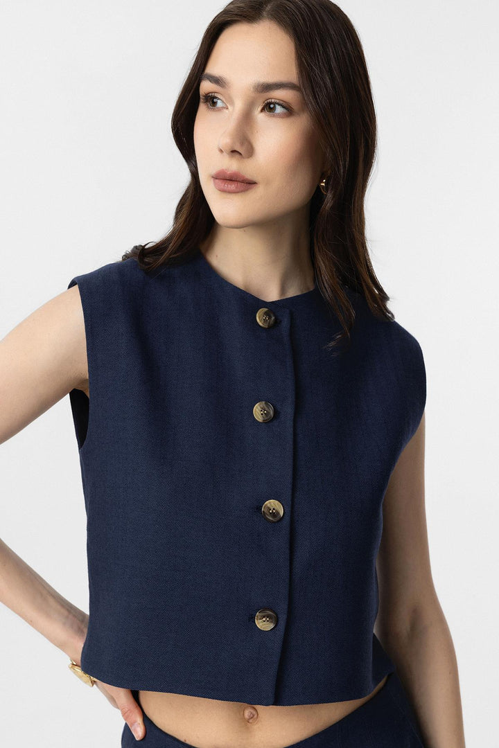 ANT Antioch Navy Linen Blend Relax Fit Women's Vest - Neubrandenburg