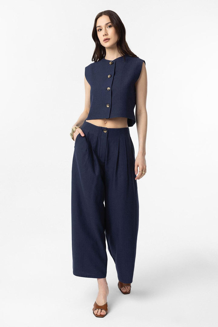 ANT Antioch Navy Linen Blend Relax Fit Women's Vest - Neubrandenburg