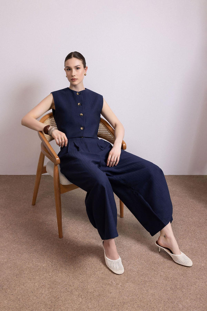 ANT Antioch Navy Linen Blend Relax Fit Women's Vest - Neubrandenburg
