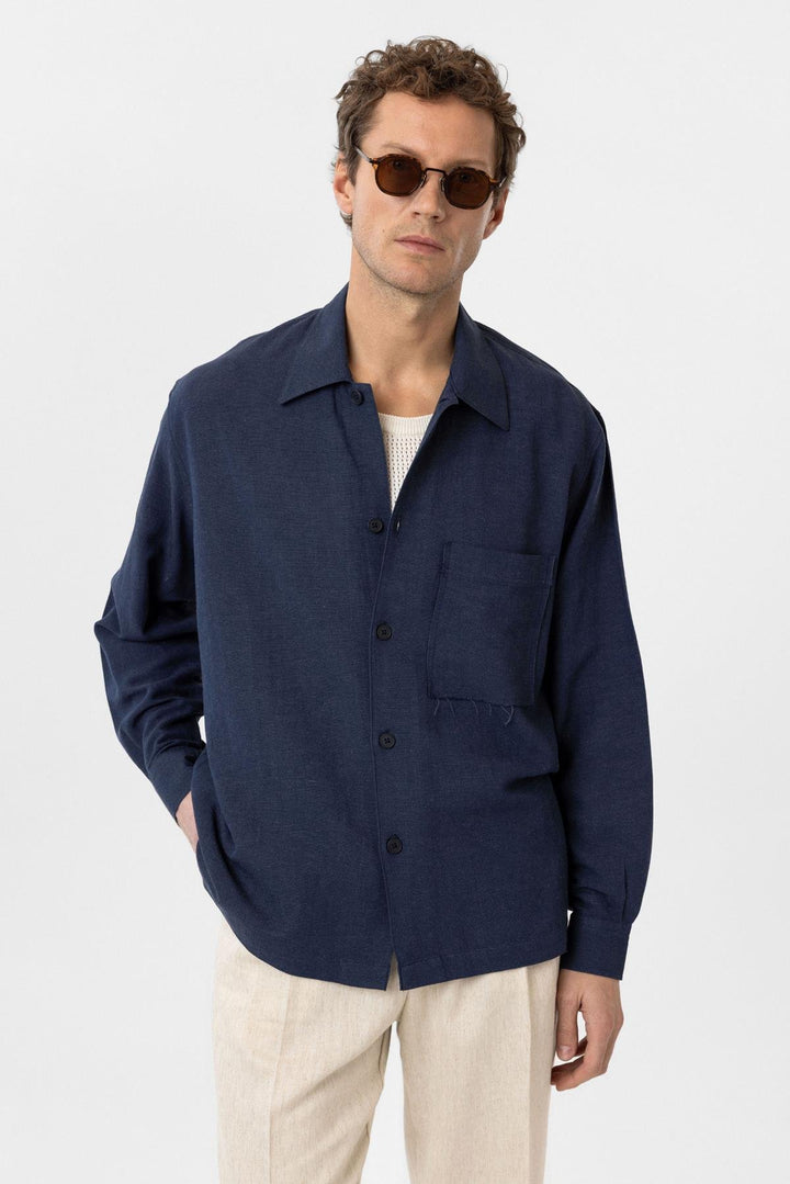 ANT Antioch Blue Linen Blend Relaxed Fit Men's Shirt - San Felipe Orizatlán
