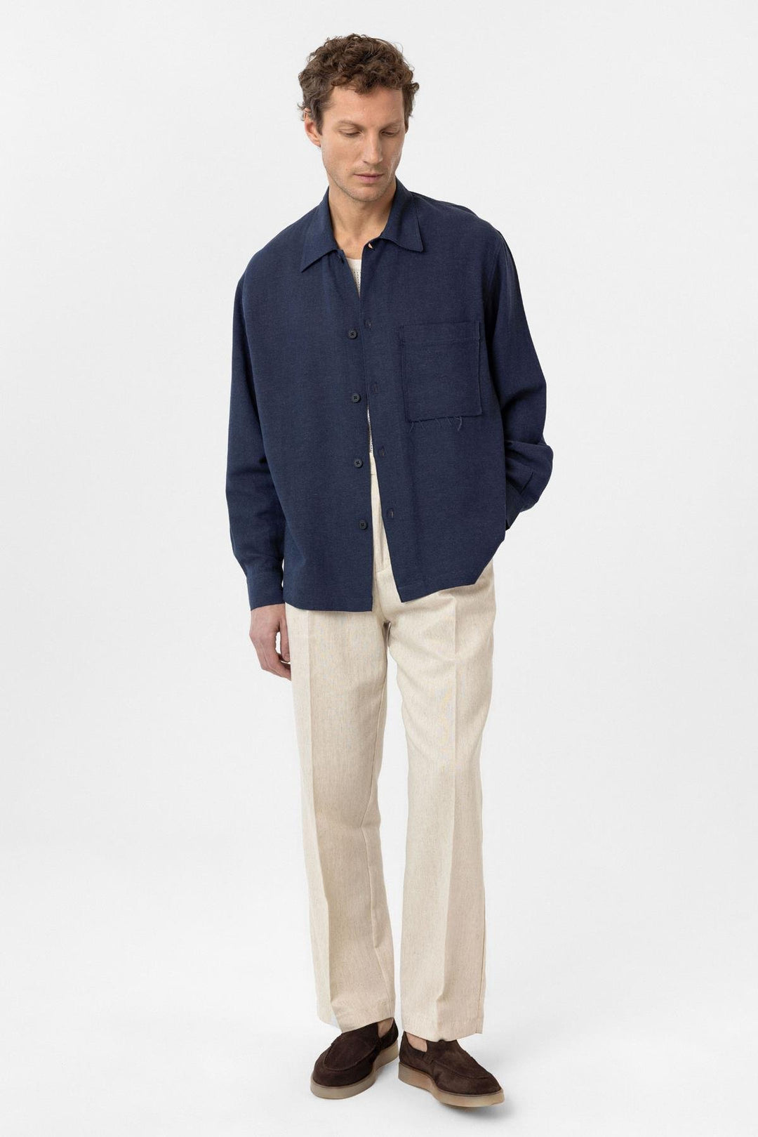 ANT Antioch Blue Linen Blend Relaxed Fit Men's Shirt - San Felipe Orizatlán