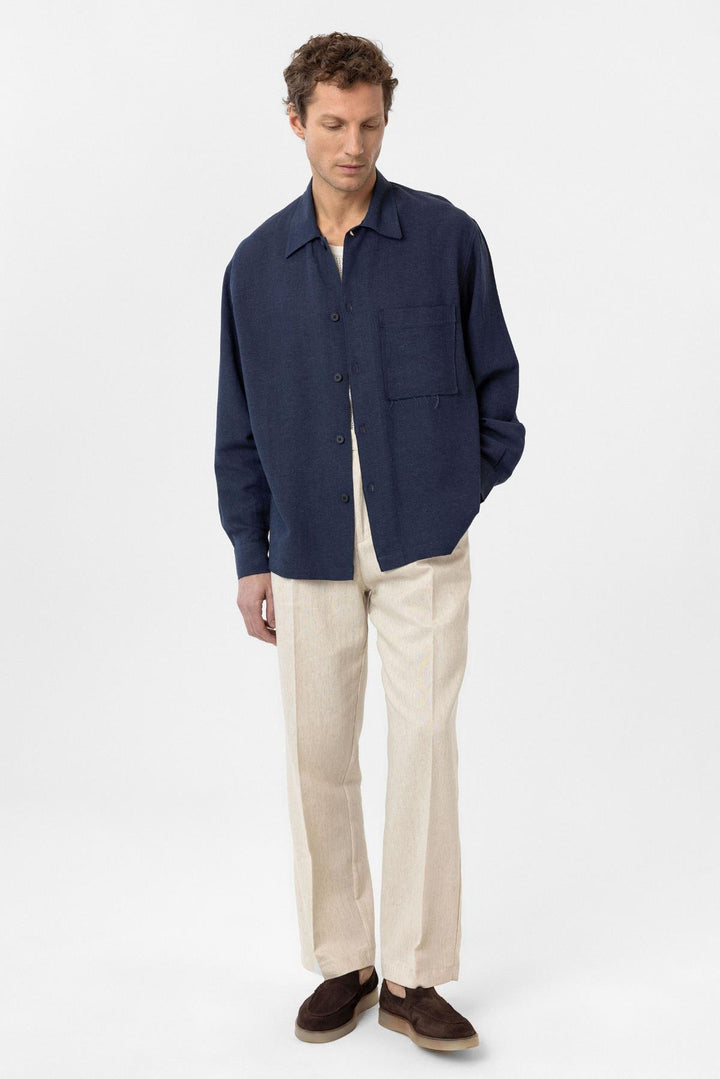 ANT Antioch Blue Linen Blend Relaxed Fit Men's Shirt - San Felipe Orizatlán