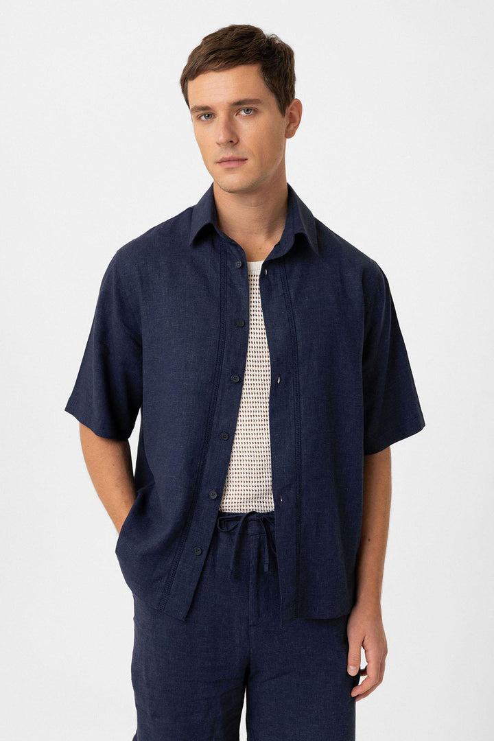 ANT Antioch Blue Linen Blend Relaxed Fit Men's Shirt - Norderstedt