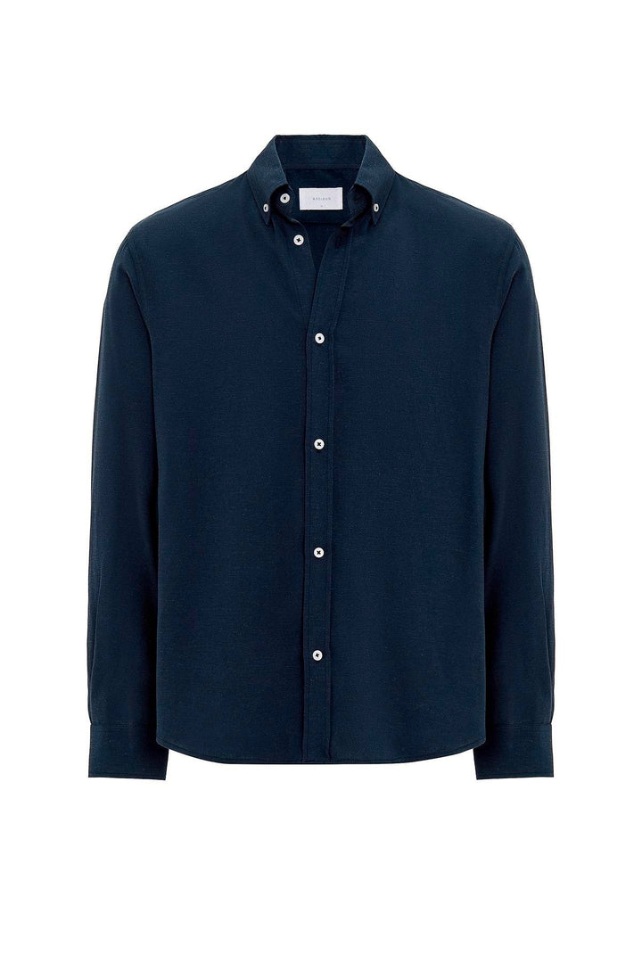 ANT Antioch Blue Linen Blend Buttoned Collar Men's Shirt - Bad Oeynhausen