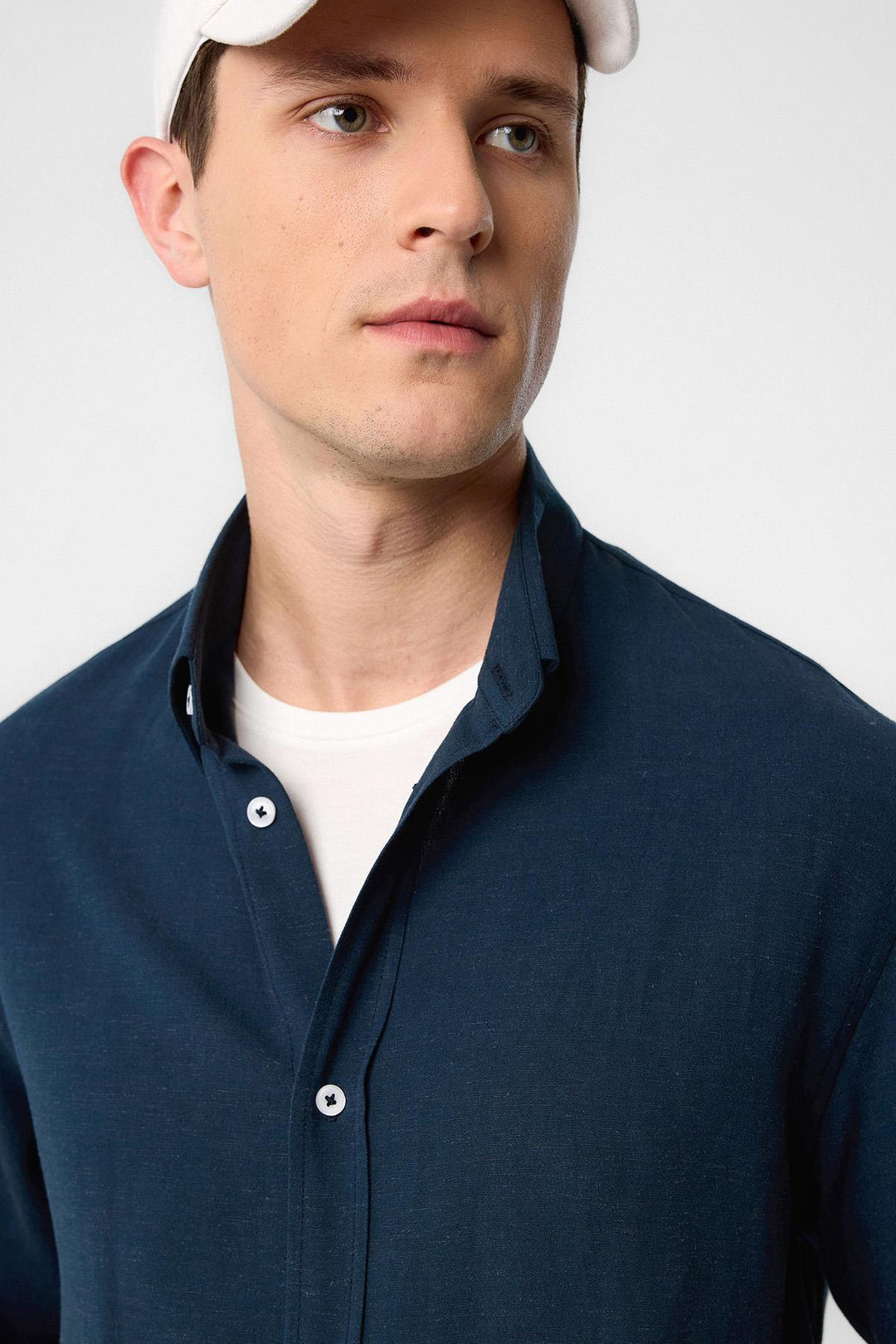 ANT Antioch Blue Linen Blend Buttoned Collar Men's Shirt - Bad Oeynhausen