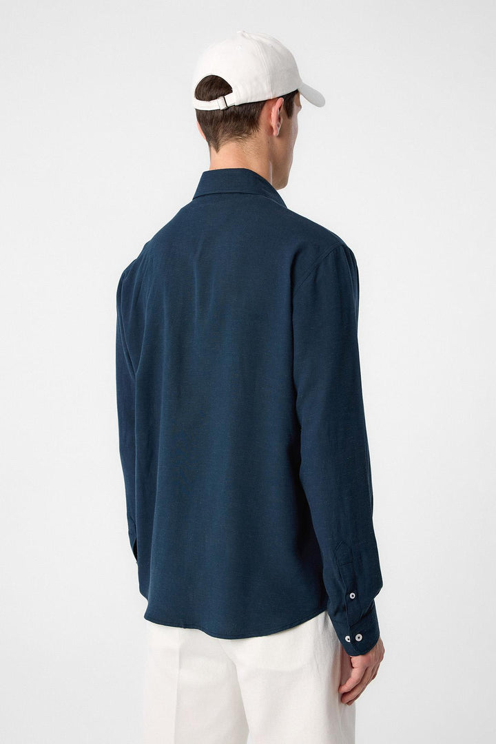 ANT Antioch Blue Linen Blend Buttoned Collar Men's Shirt - Bad Oeynhausen