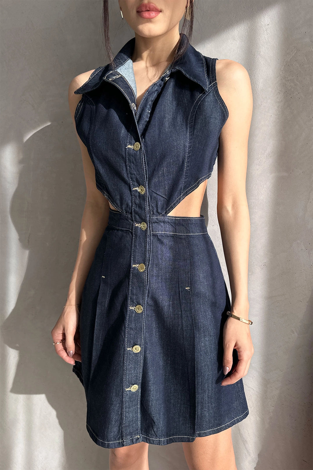 Navy Blue Sleeveless Low Neckline Special Design Denim Dress BCDF-253607 - Dakota Ridge