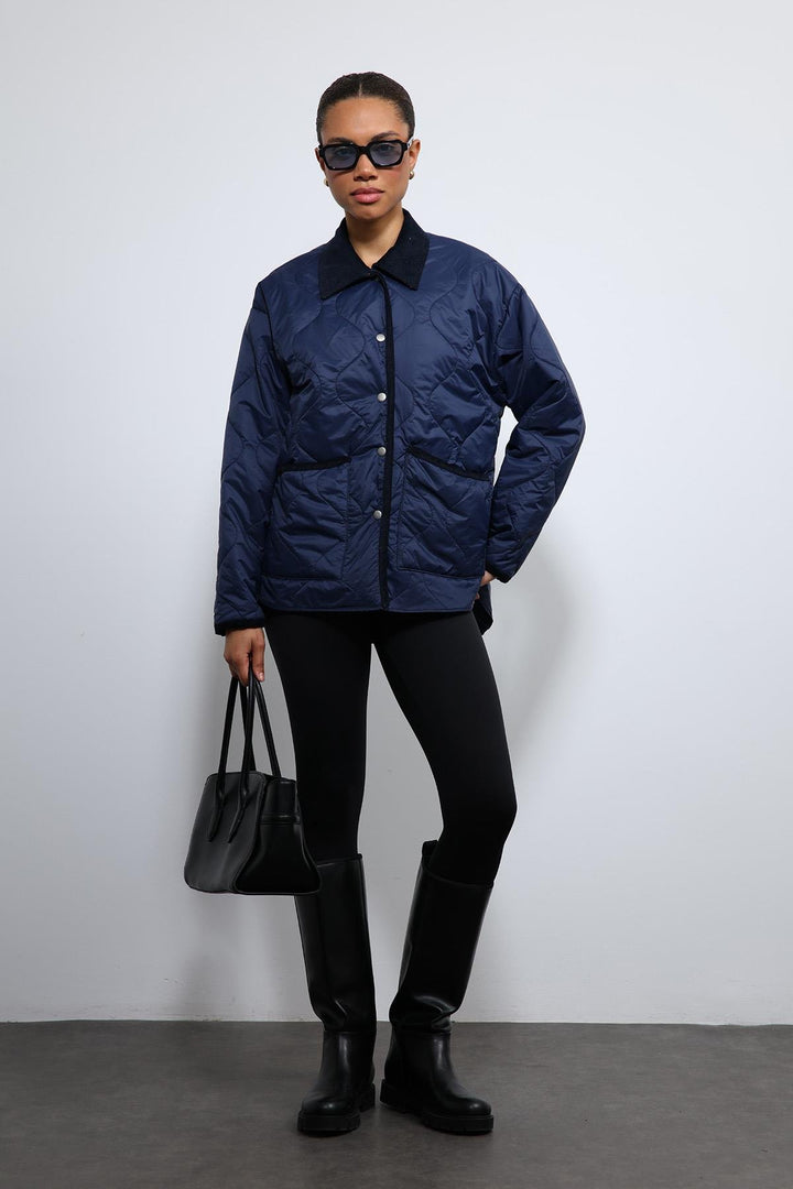 ANT Antioch Blue Contrast Collar Patterned Coat - Oviedo