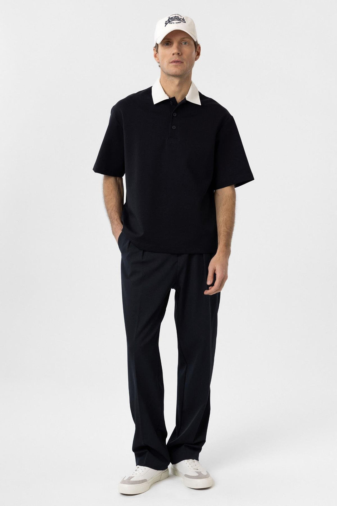 ANT Antioch Navy Blue Contrast Collar Interlock Textured Men's T-Shirt - Sacramento