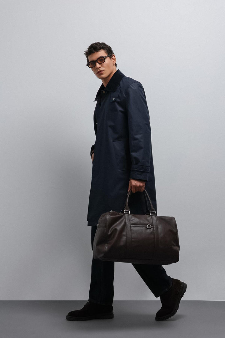 ANT Antioch Navy Blue Contrast Collar Technical Men's Trench Coat - Chenalhó