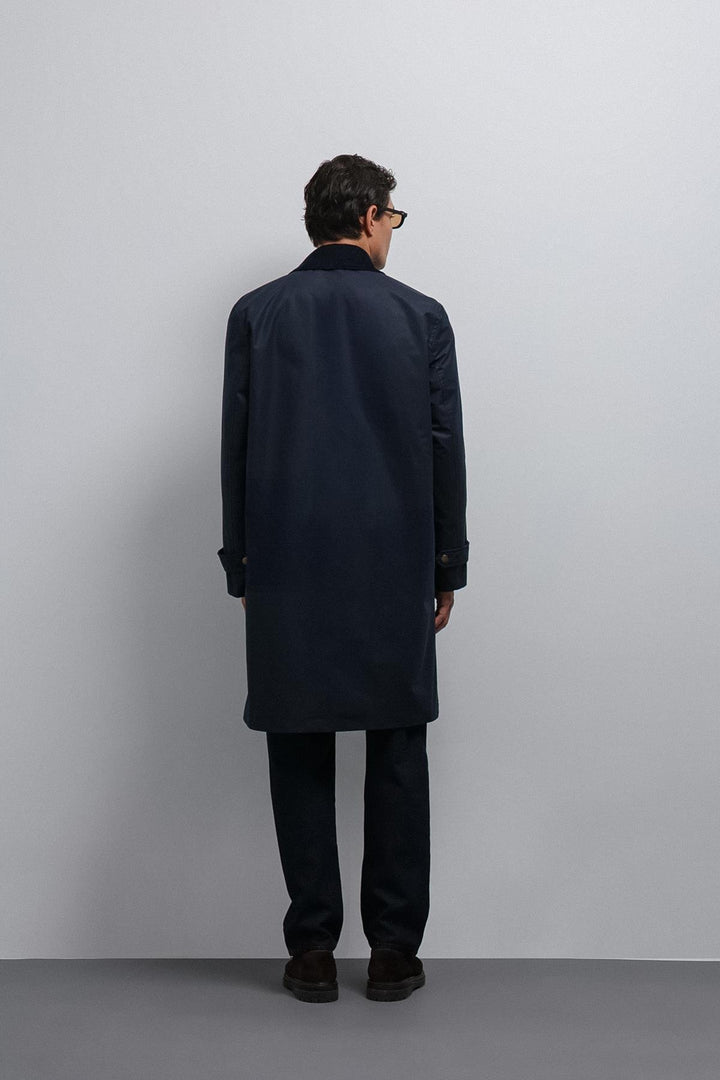 ANT Antioch Navy Blue Contrast Collar Technical Men's Trench Coat - Davie