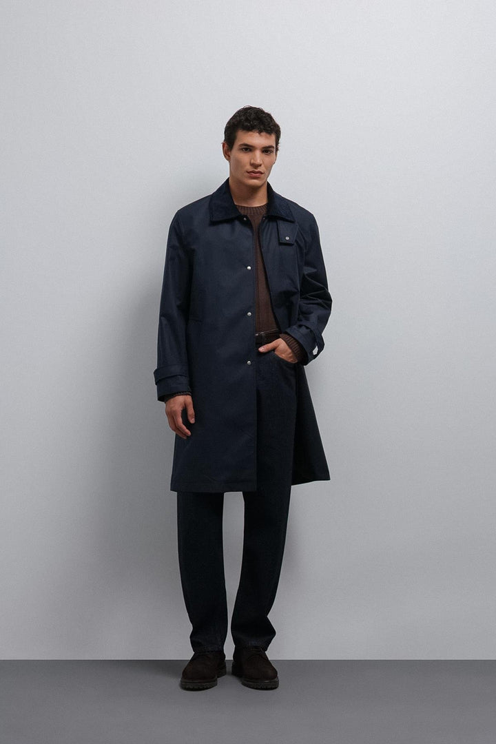 ANT Antioch Navy Blue Contrast Collar Technical Men's Trench Coat - Chenalhó