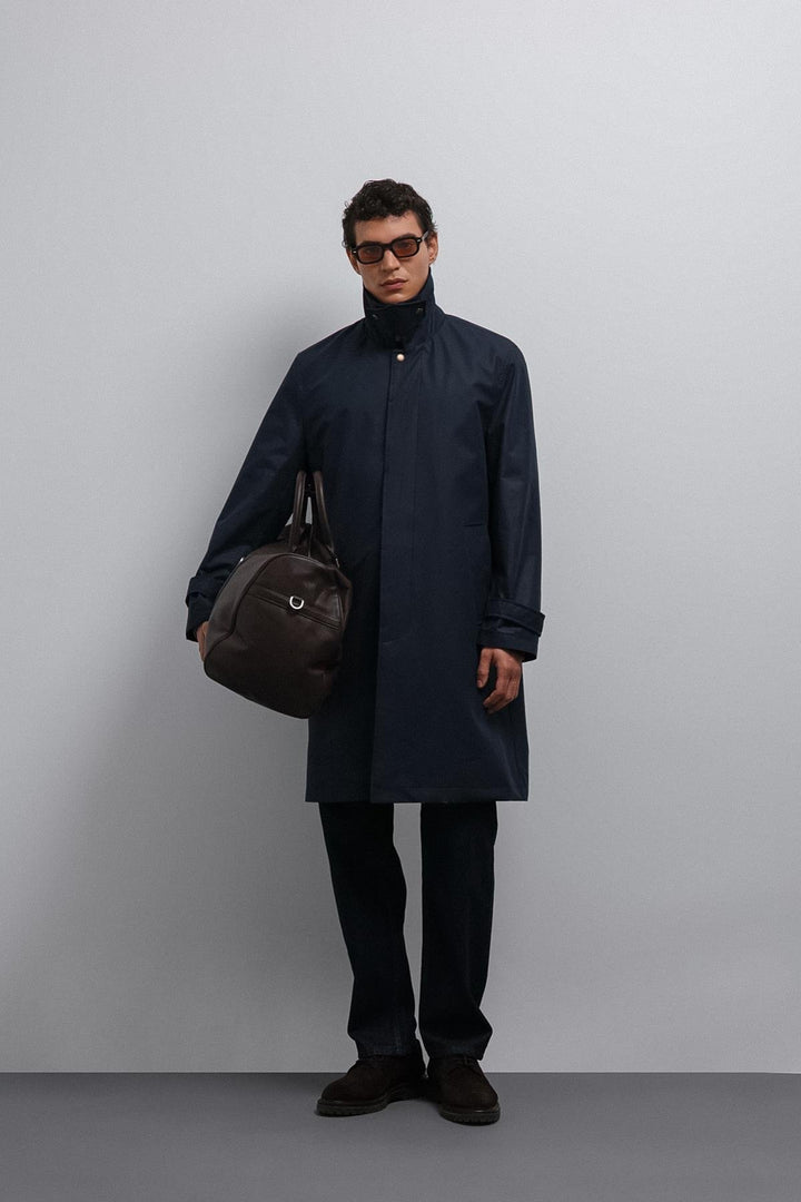 ANT Antioch Navy Blue Contrast Collar Technical Men's Trench Coat - Chenalhó