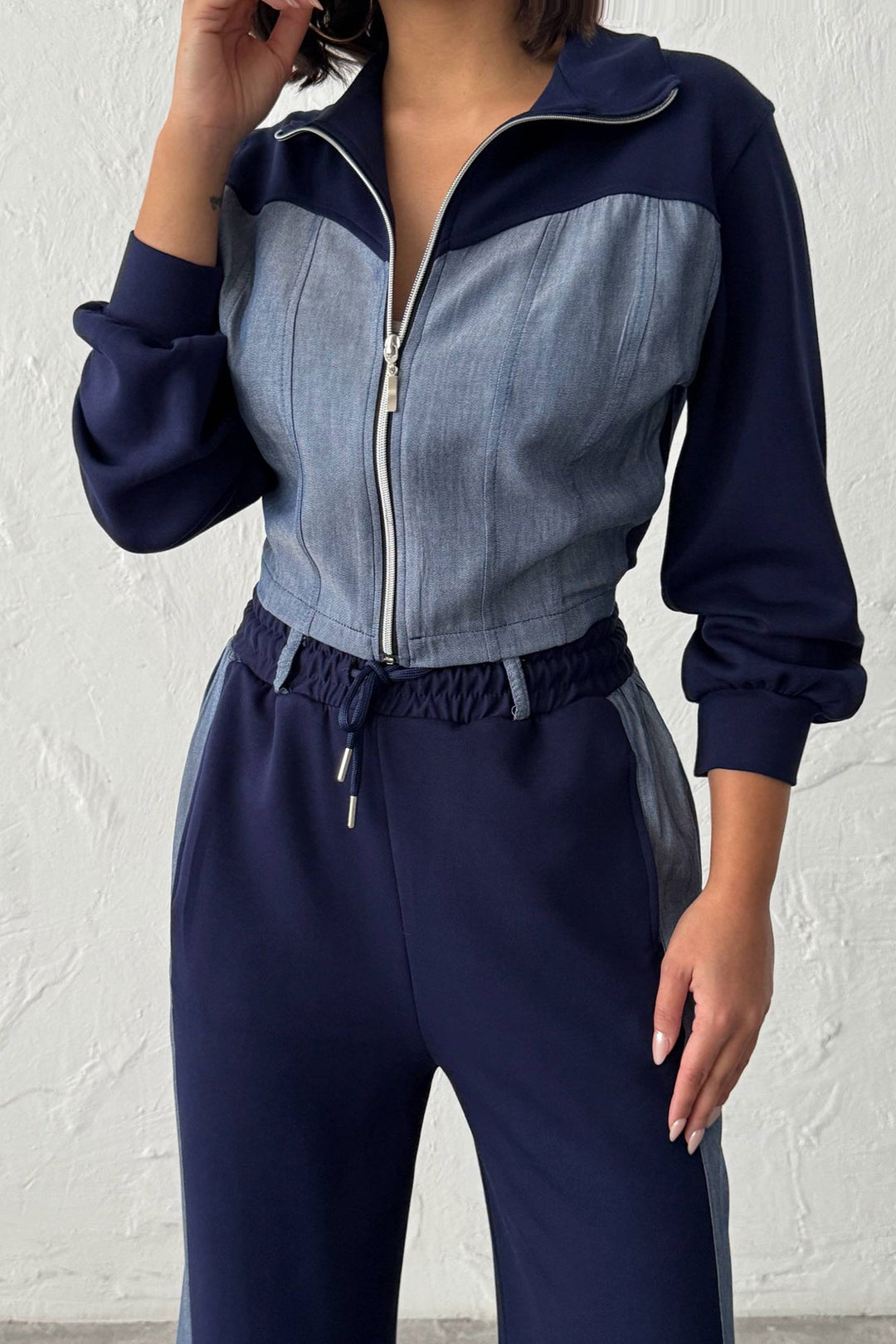 Navy Blue Denim Fabric Soft Textured Pants Jacket Suit BCHN-25261021 - Galaţi