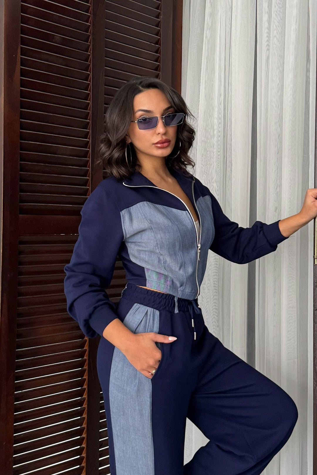 Navy Blue Denim Fabric Soft Textured Pants Jacket Suit BCHN-25261021 - Galaţi