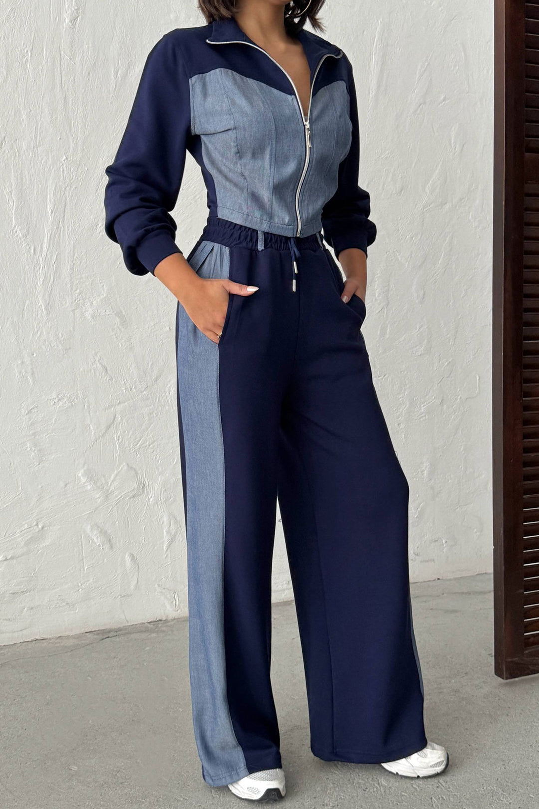 Navy Blue Denim Fabric Soft Textured Pants Jacket Suit BCHN-25261021 - Galaţi