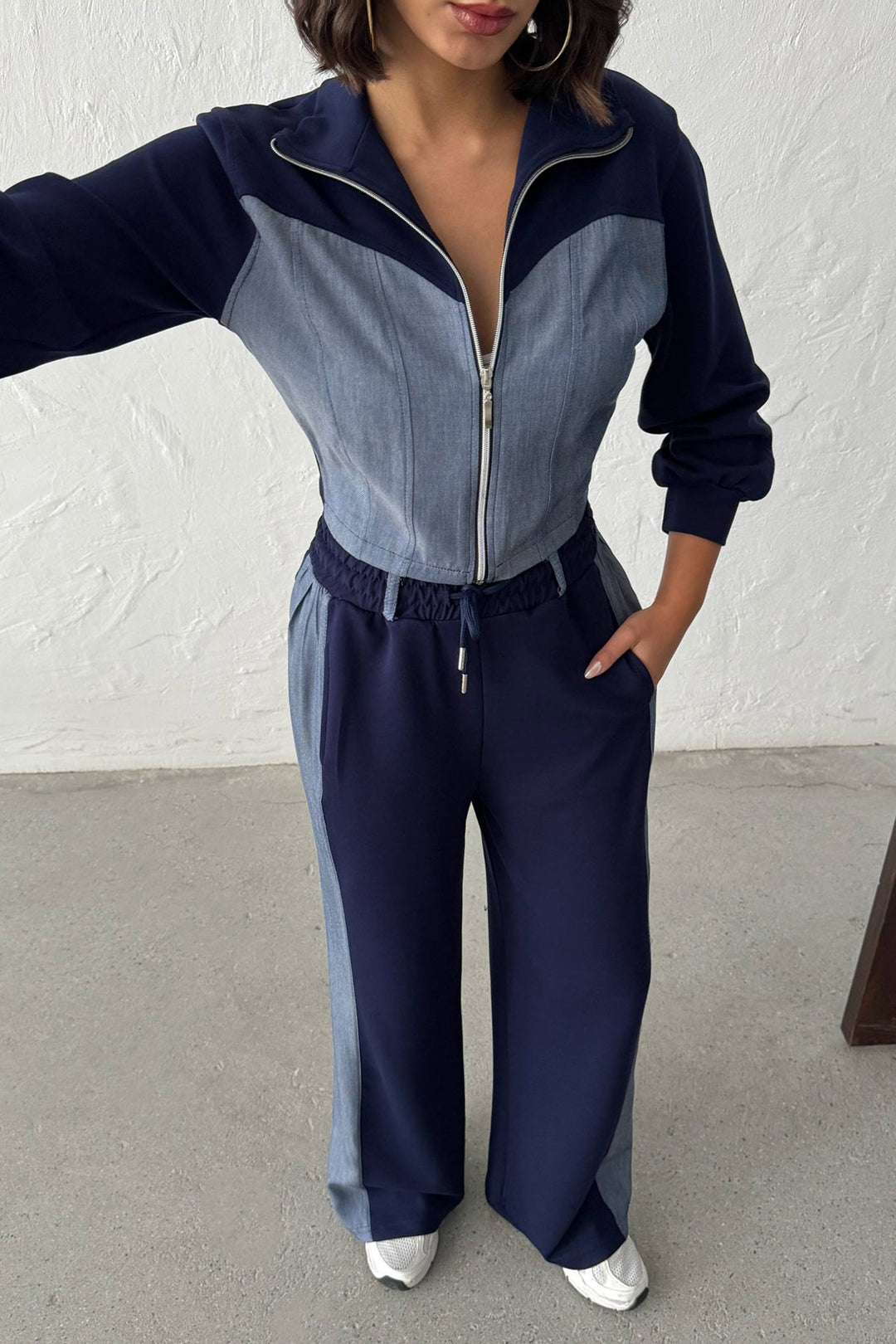 Navy Blue Denim Fabric Soft Textured Pants Jacket Suit BCHN-25261021 - Galaţi