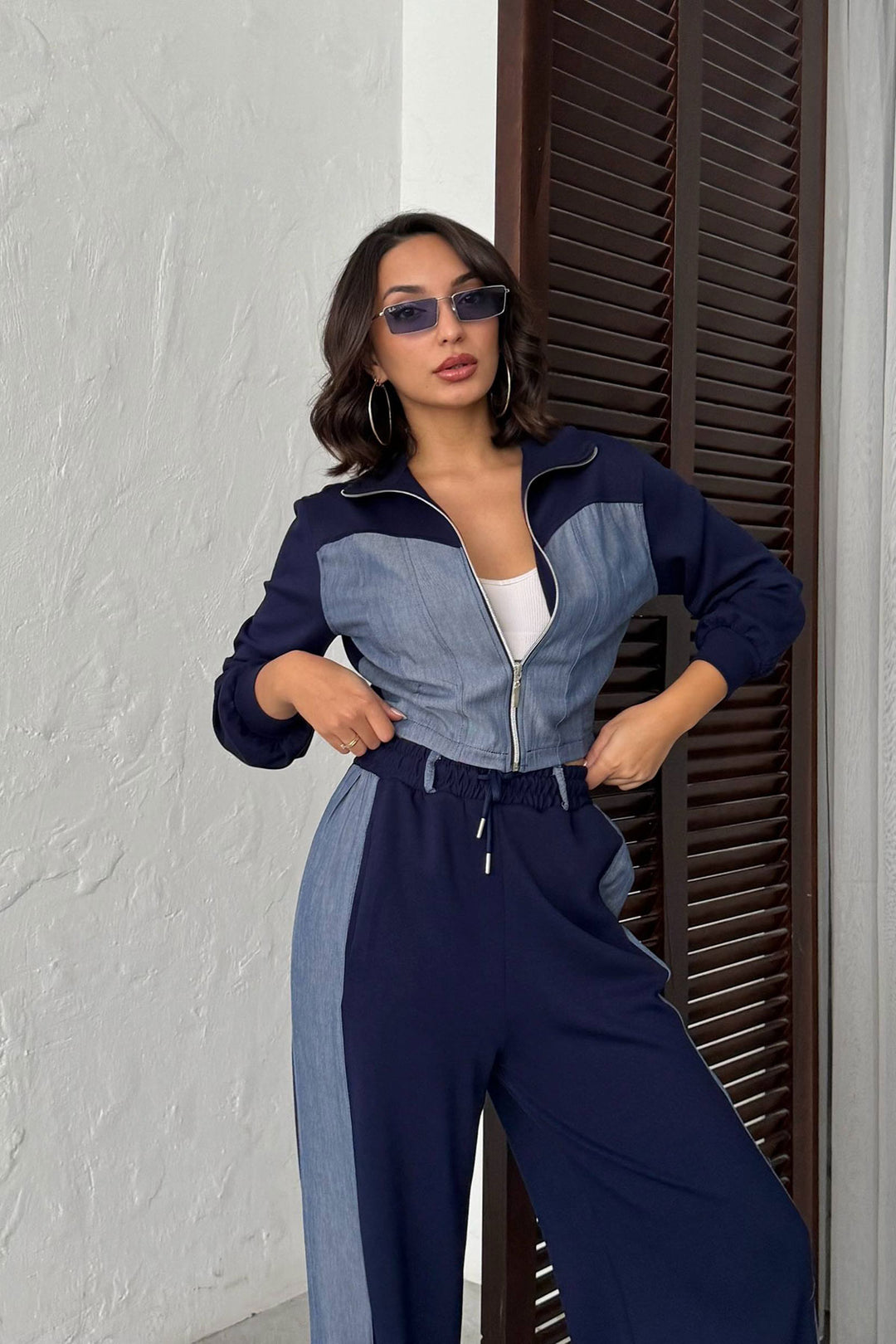 Navy Blue Denim Fabric Soft Textured Pants Jacket Suit BCHN-25261021 - Galaţi