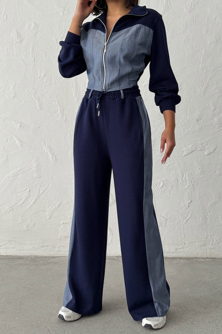 Navy Blue Denim Fabric Soft Textured Pants Jacket Suit BCHN-25261021 - Galaţi