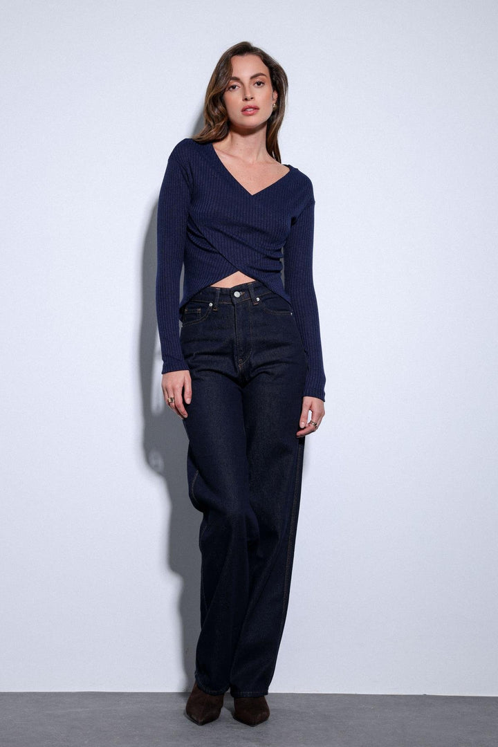 ANT Antioch Navy Blue Wrap Women's Blouse - Lleida