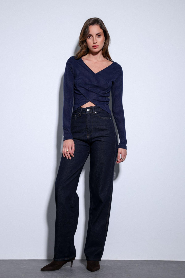 ANT Antioch Navy Blue Wrap Women's Blouse - Lancaster
