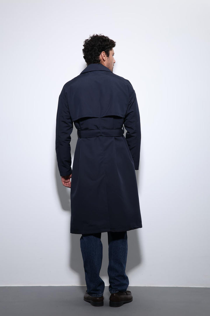 ANT Antioch Navy Blue Double Breasted Belted Trench Coat - Rome