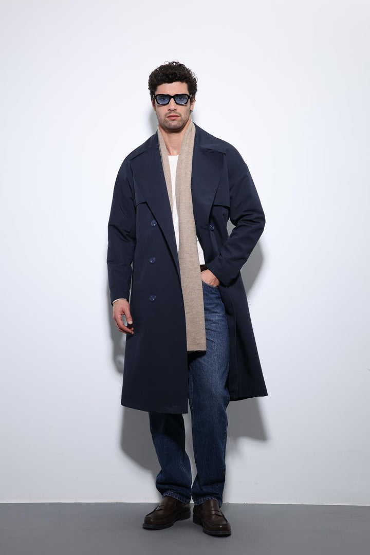 ANT Antioch Navy Blue Double Breasted Belted Trench Coat - Rome