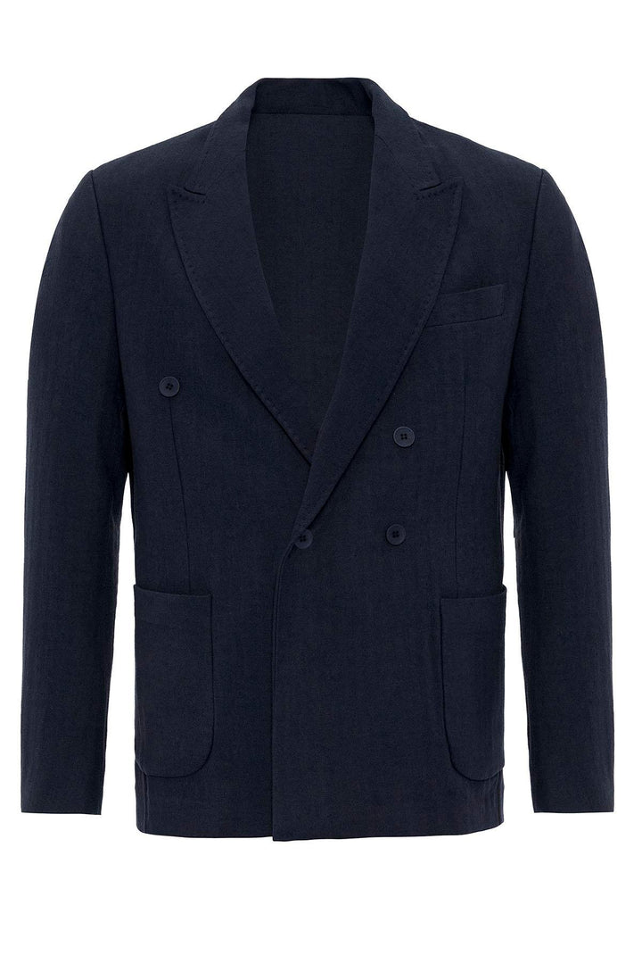 ANT Double-breasted Closure Linen Blend Men's Blazer Jacket - Kingston upon Thames