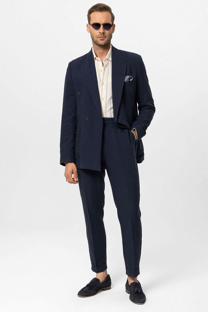 ANT Double-breasted Closure Linen Blend Men's Blazer Jacket - Kingston upon Thames